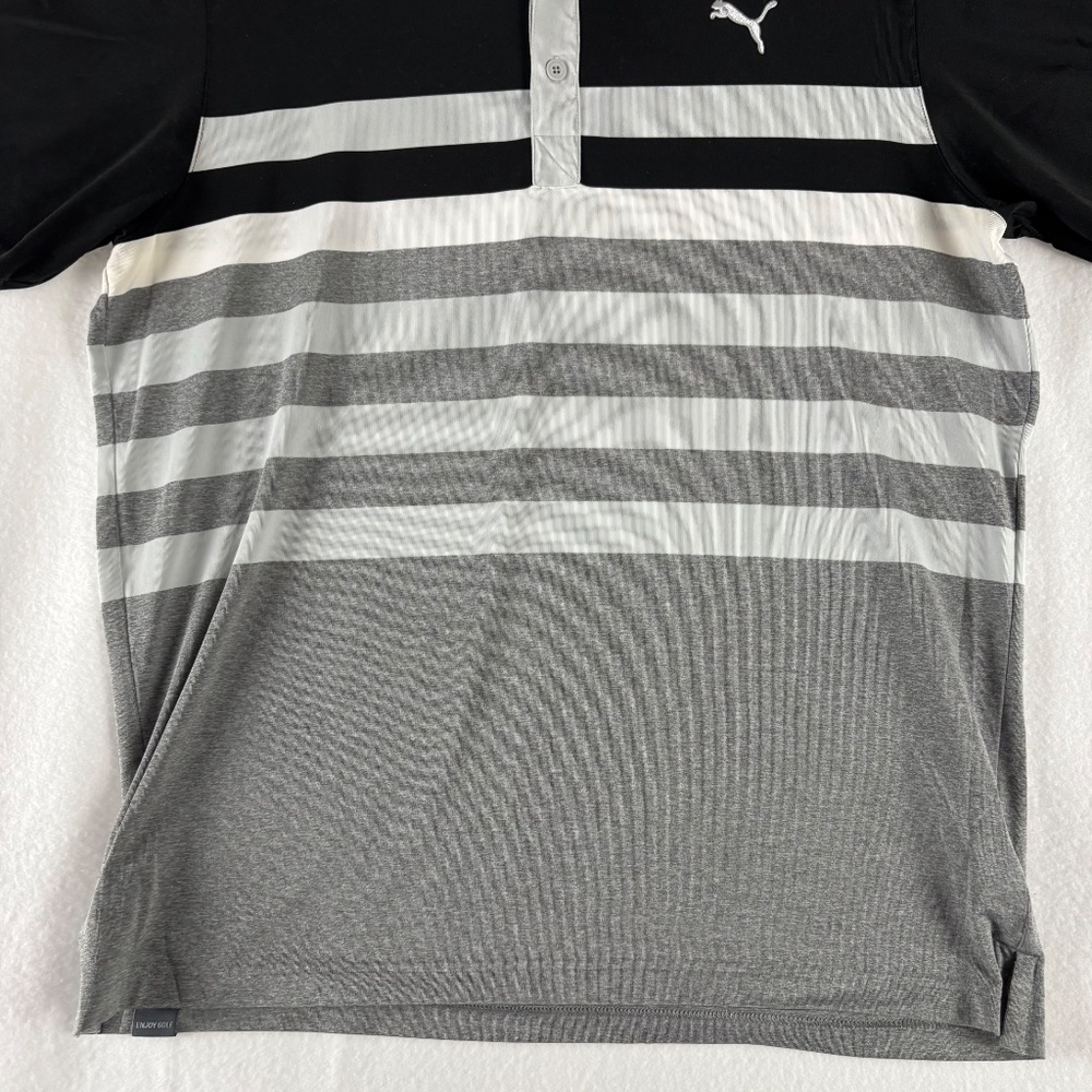 Puma, Golf Polo Shirt, Black and Gray Stripes, Men's Size L, Classic/Sporty look - Picture 3 of 11